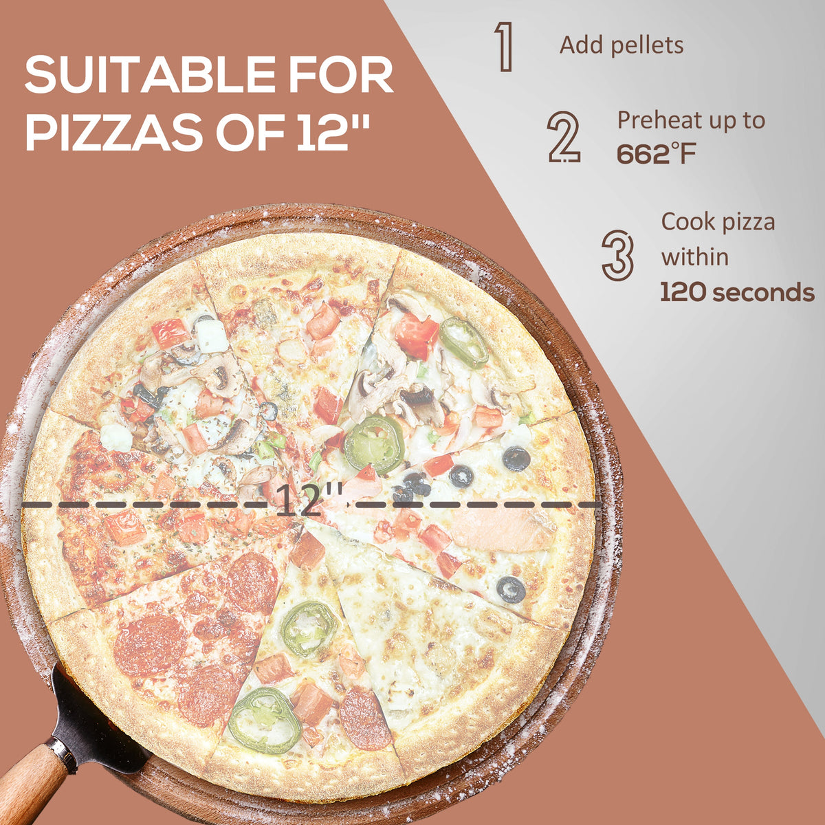 12" Rotating Stone Pellet Wood Fired Pizza Oven with Peel & Cover