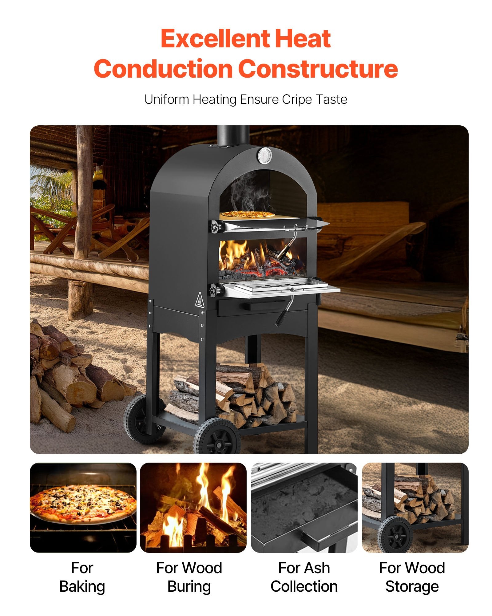 12" Pellet Wood Fired Outdoor Pizza Oven with Wheels
