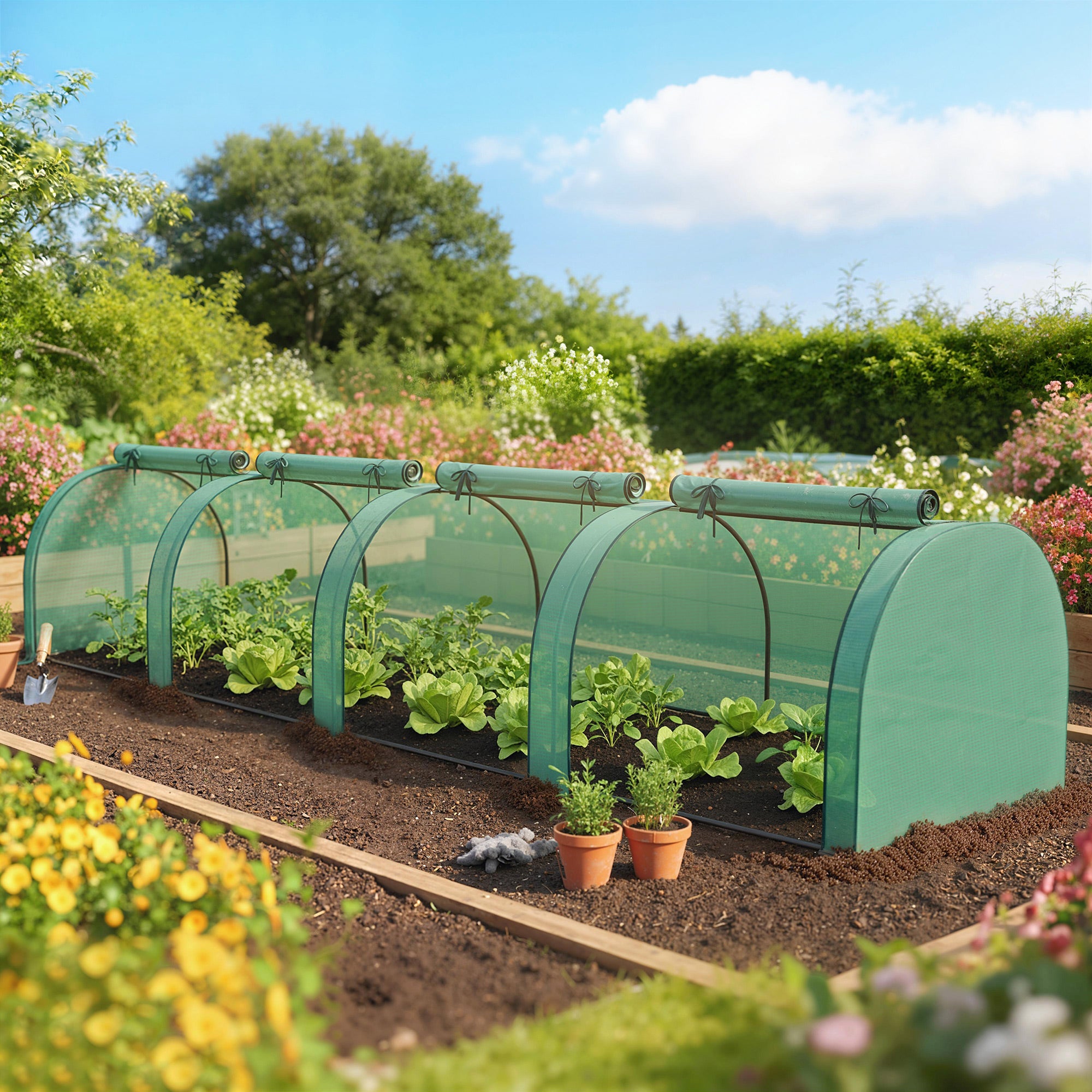 Portable Greenhouse with 4 Roll-Up Doors, PE Cover, 177x39x31in