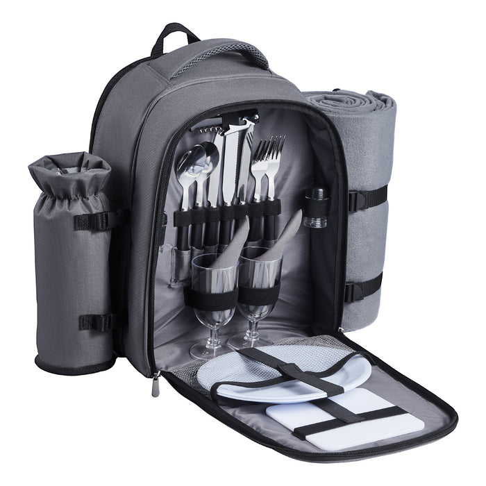 Beach Picnic Backpack for 2 with Cooler Compartment Grey