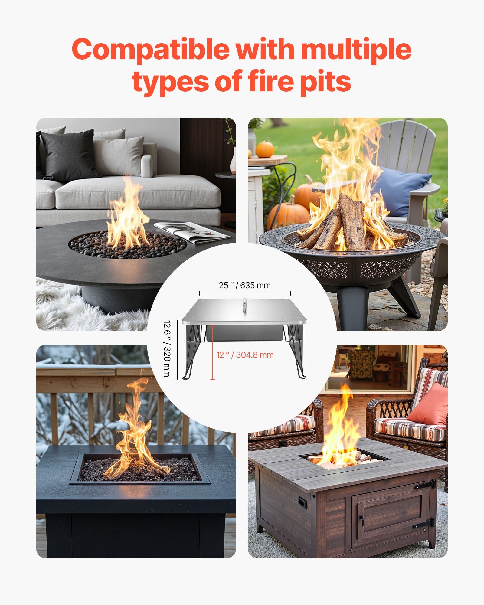 Stainless Steel Fire Pit Heat Deflector 25x25x14 In