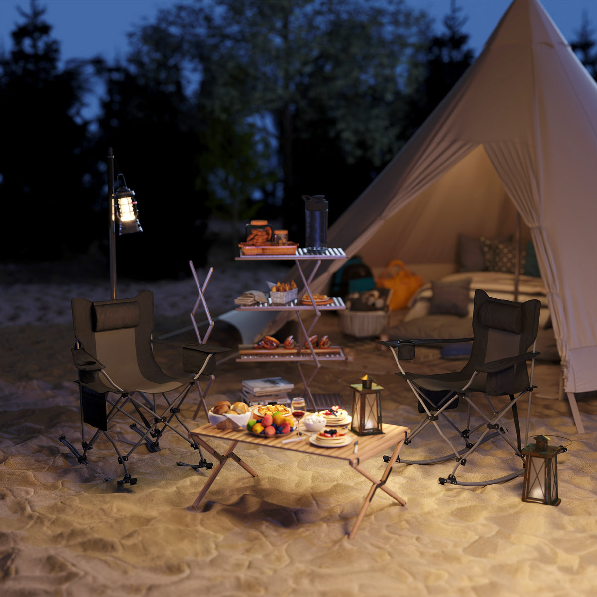 Folding Rocking Camping Chair 2-Pack with Headrest