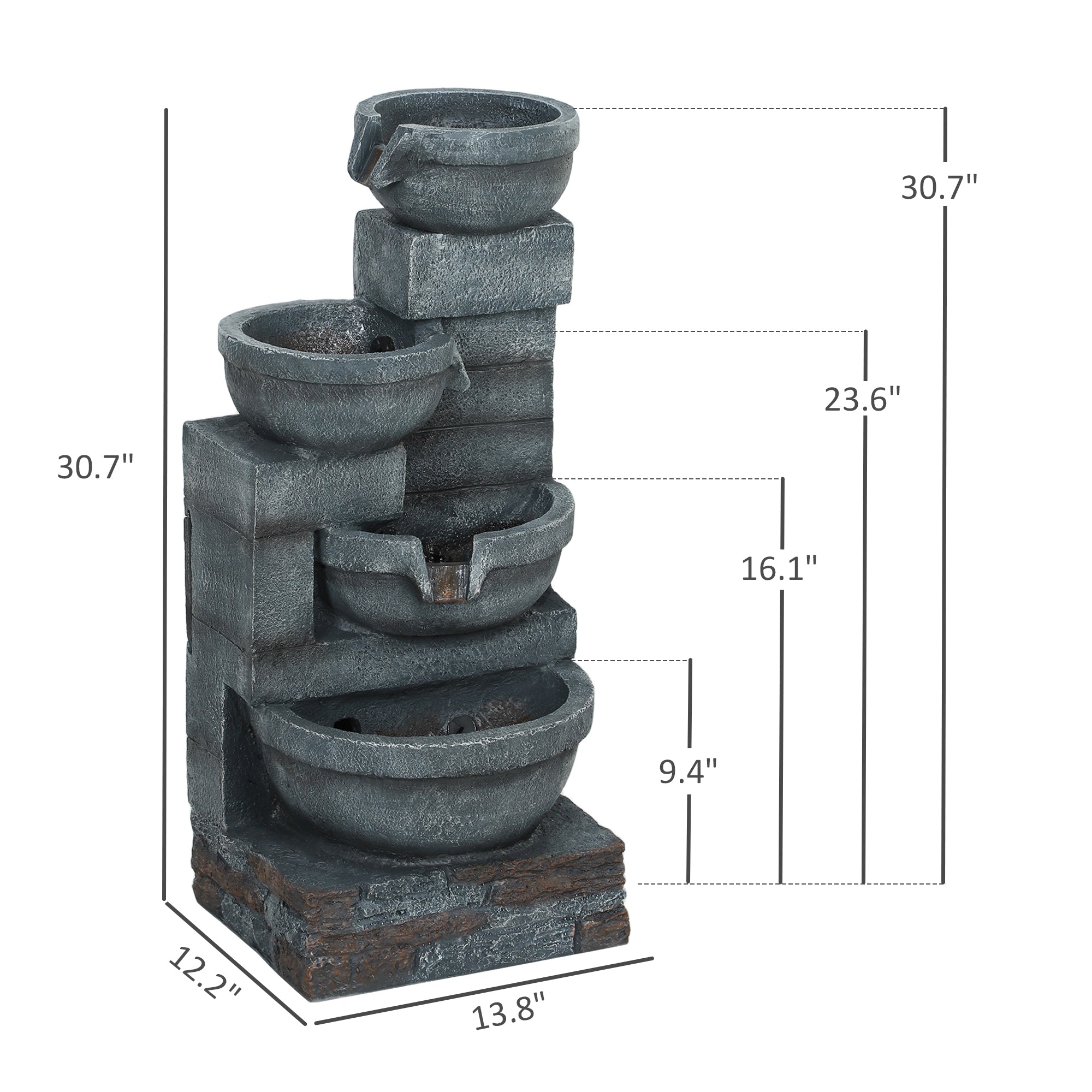 30" Tall 4-Tier Resin Outdoor Waterfall Fountain with LED Lights