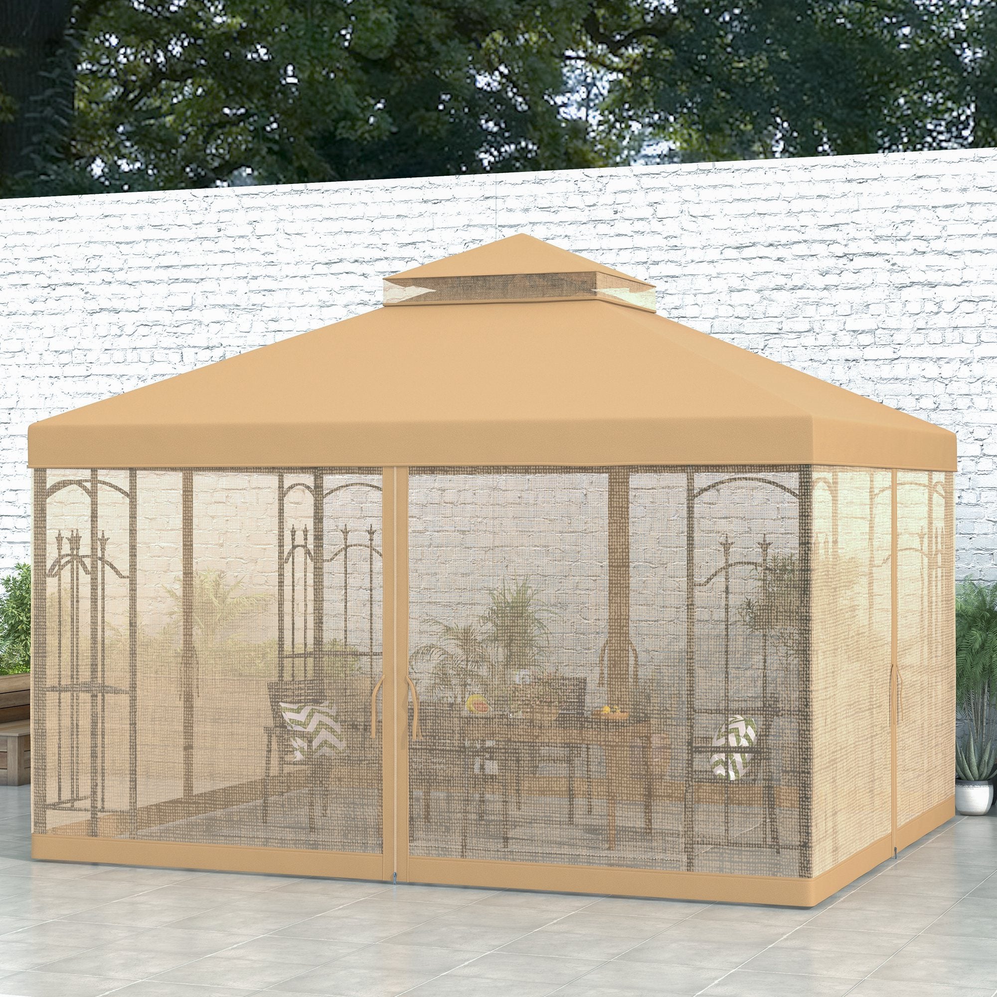 10 x 12 Patio Gazebo with Double Roof and Netting