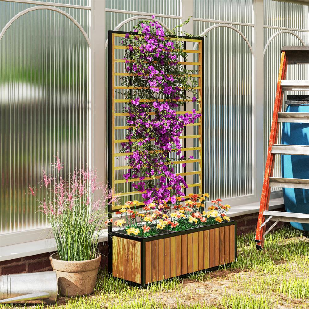 Wooden Raised Garden Bed With Trellis