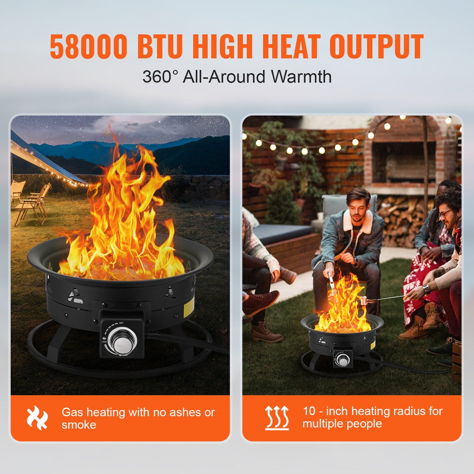 19" Portable Propane Gas Fire Pit - 58000 BTU
