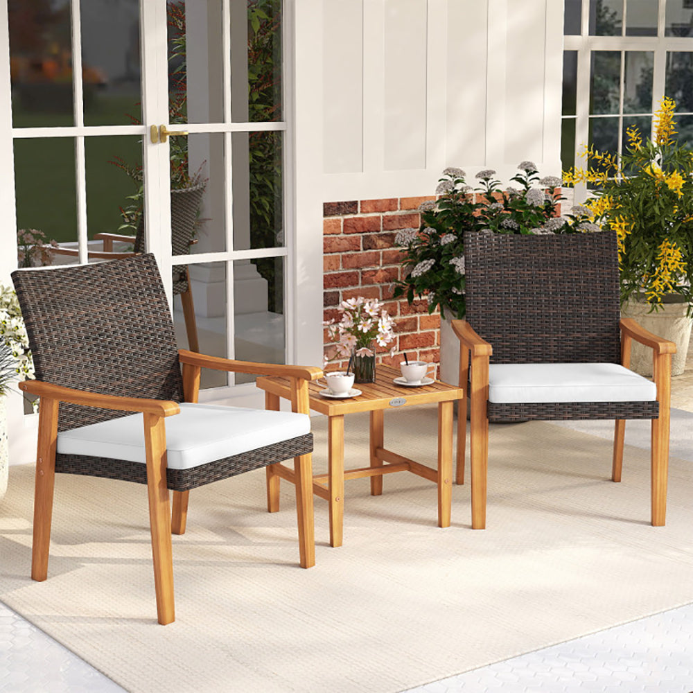 3-Piece PE Wicker Patio Set with Acacia Wood