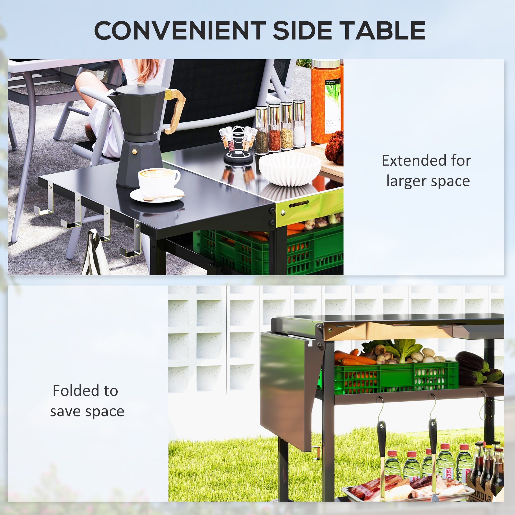 Outdoor Bar Cart Grill Table Stainless Steel Wheeled