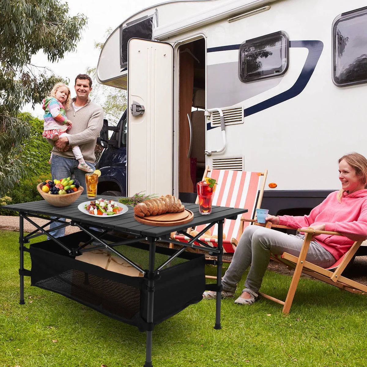 220 Lb Capacity Foldable Camping Table Aluminum Top & Steel Frame