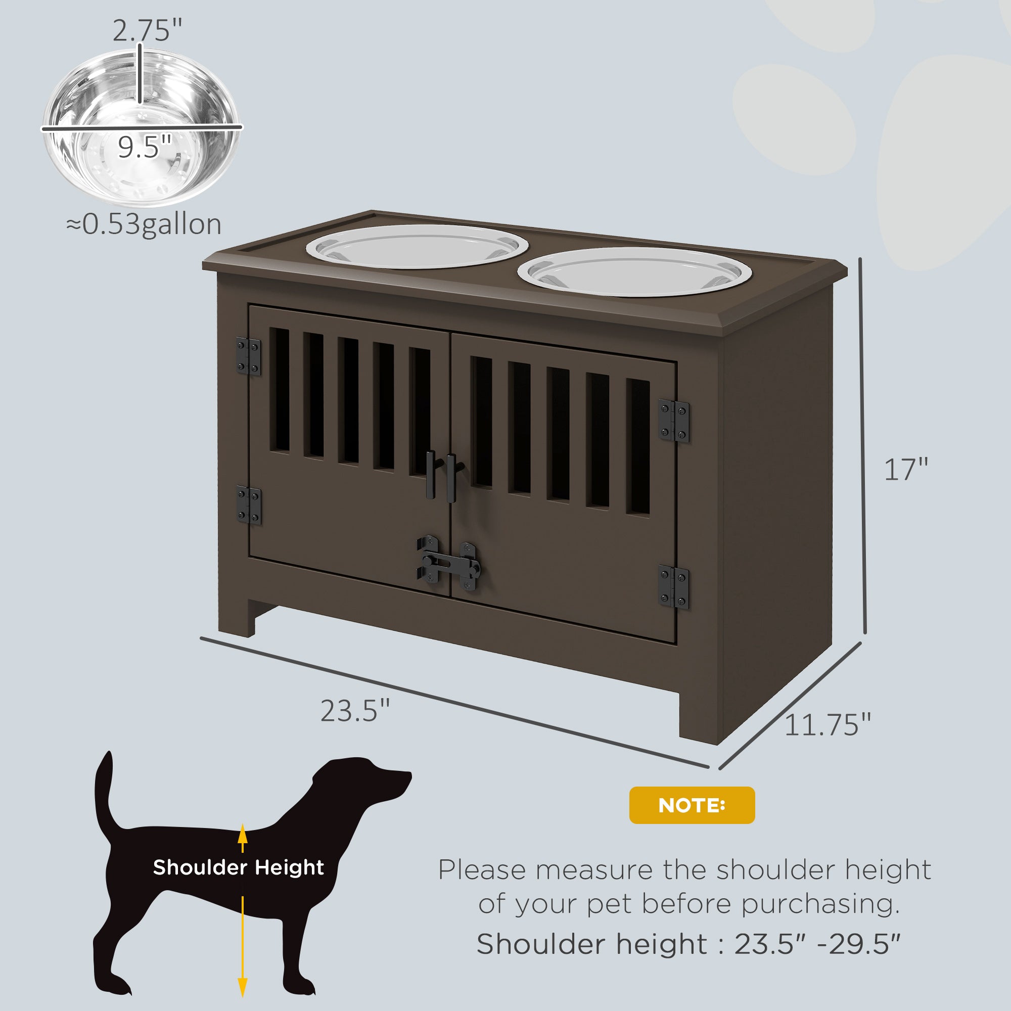 Espresso Dog Food Storage Cabinet with Bowls & Feeding Station