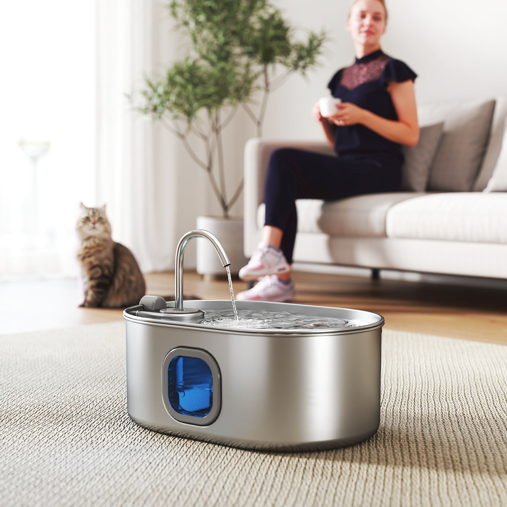 7L Stainless Steel Cat Water Fountain with Filters