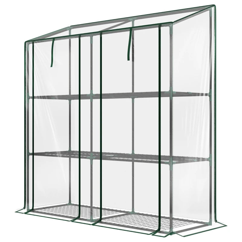 Lean-to Greenhouse with 3-Tier Shelves and Roll-Up Doors