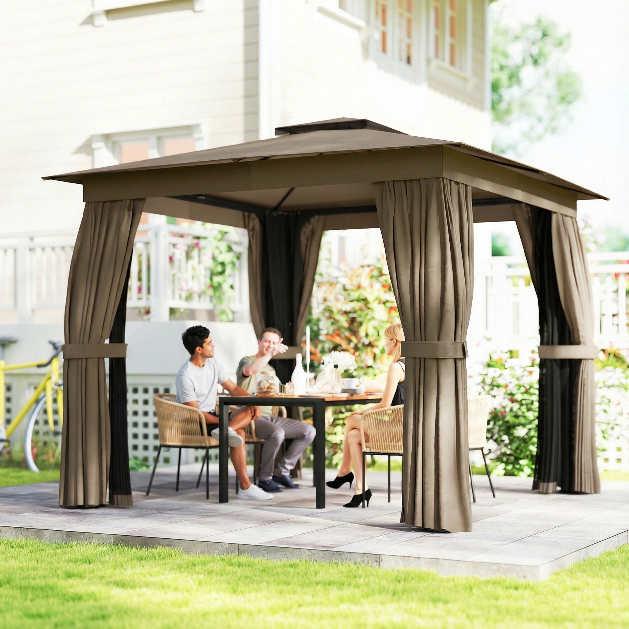 10x10 Outdoor Gazebo with Soft Top Canopy & Curtains