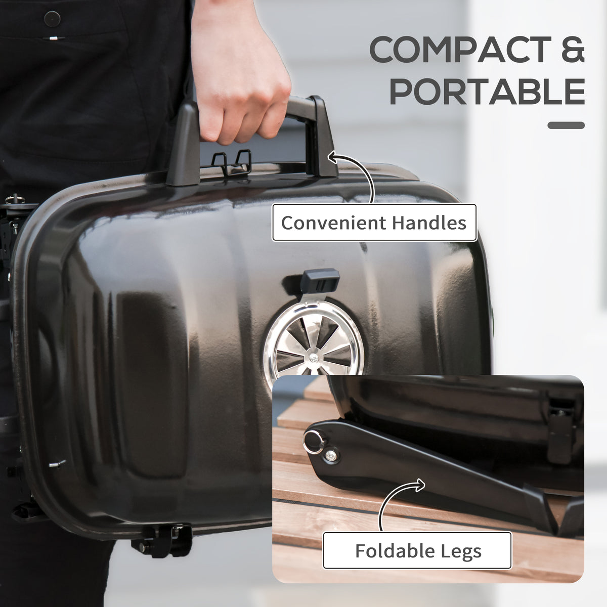 14" Portable Charcoal Grill with Folding Legs