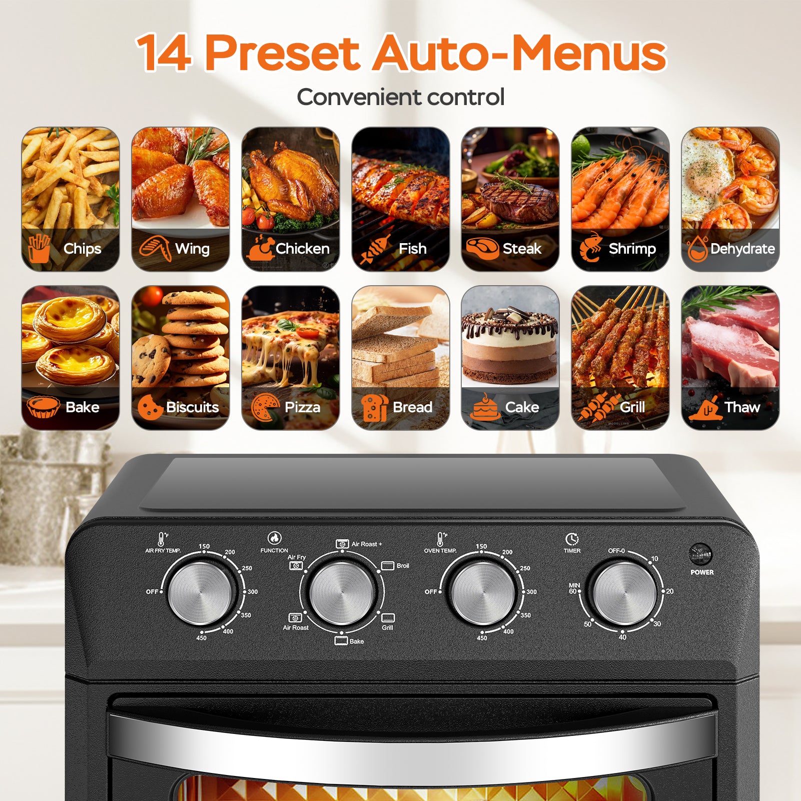 27.5QT 6-in-1 Air Fryer Toaster Oven with Dropdown Door