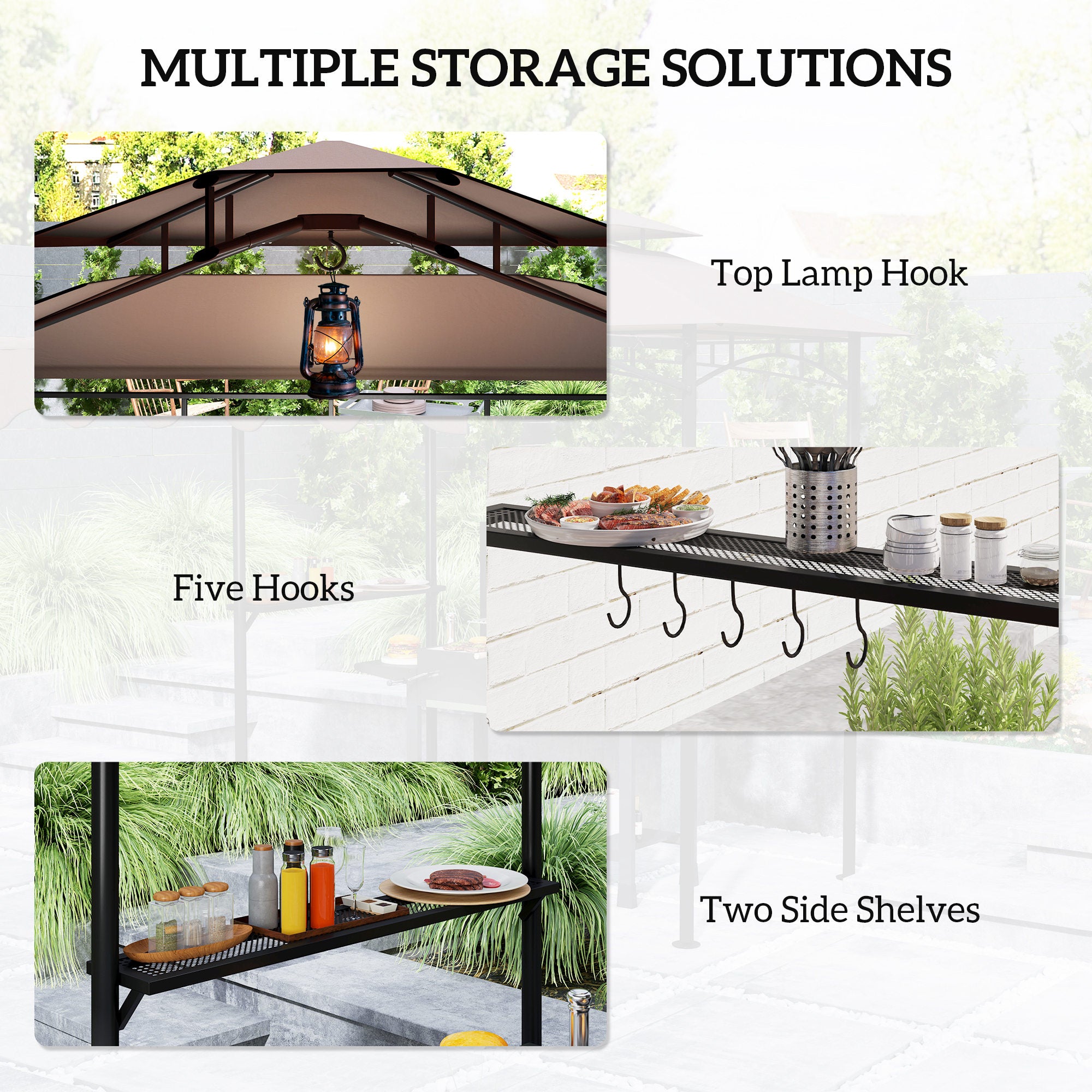 8 x 7.6 Outdoor Grill Gazebo with Side Awning and Shelves