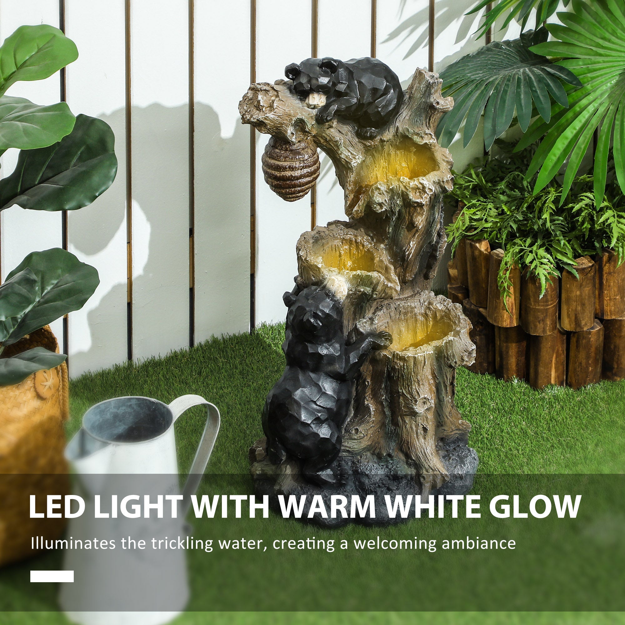 22.4" 3-Tier Resin Bears Outdoor Fountain with LED