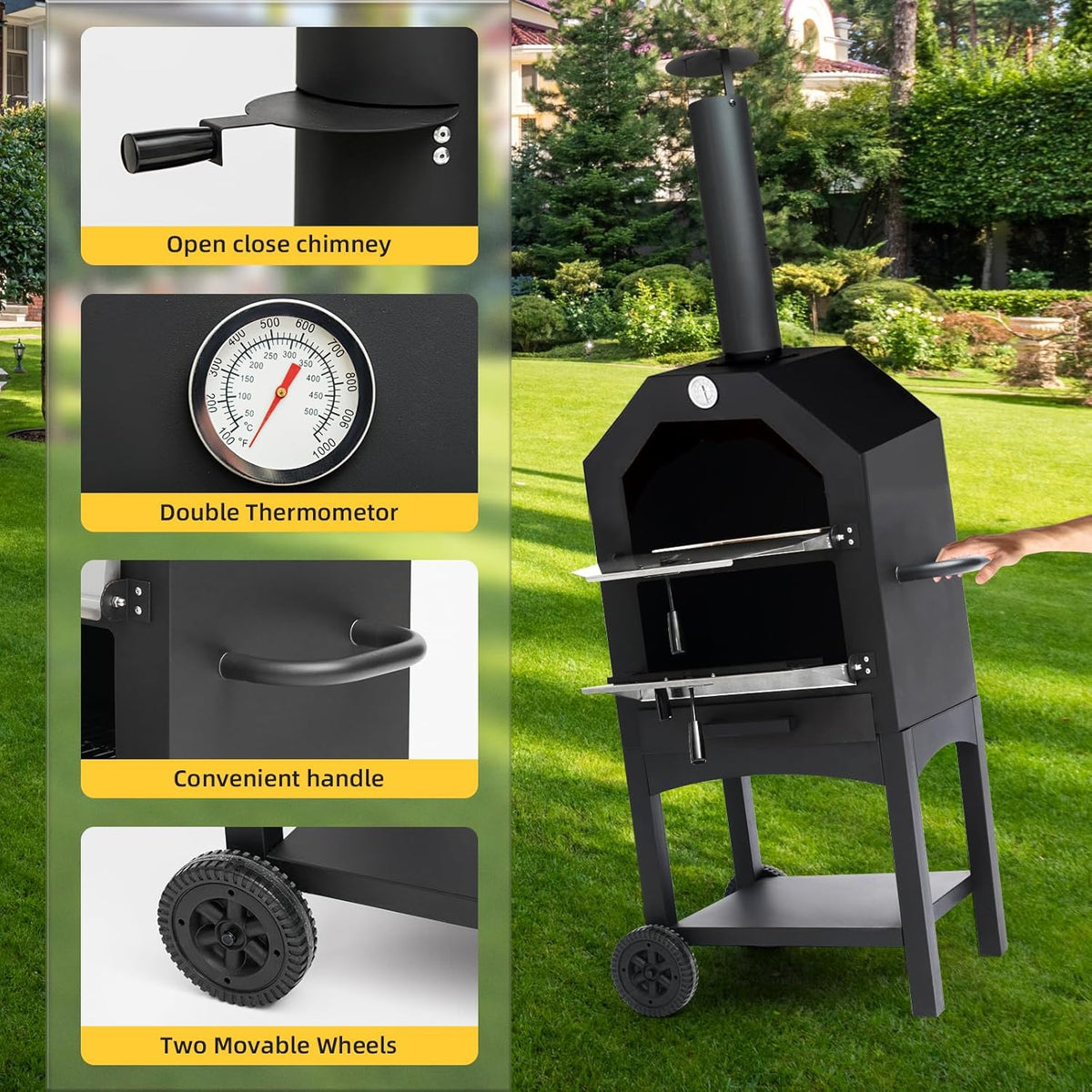 Portable Wood Fired Pizza Oven with Wheels & Accessories
