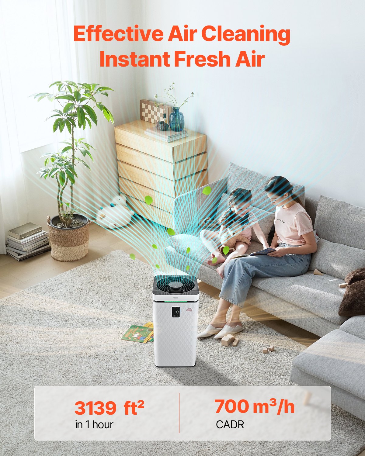 H13 HEPA Smart Air Purifier, 3139 Ft²/h, Touch Control