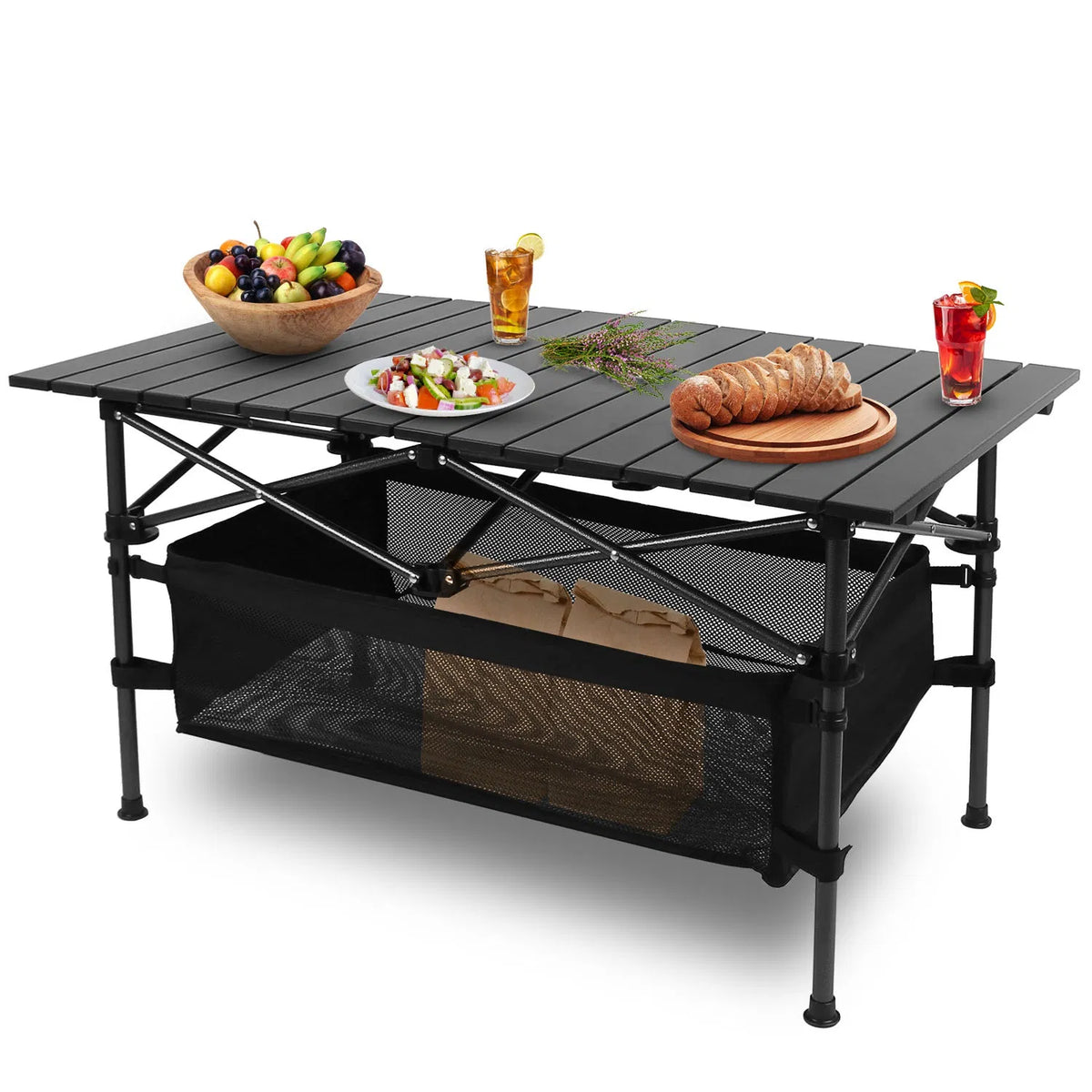 220 Lb Capacity Foldable Camping Table Aluminum Top & Steel Frame