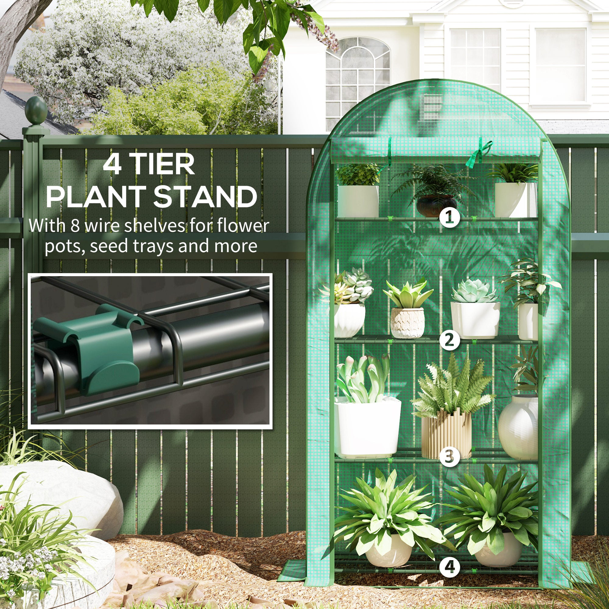 4-Tier Portable Greenhouse with Roll-Up Door, 41.3" x 17.7" x 63"