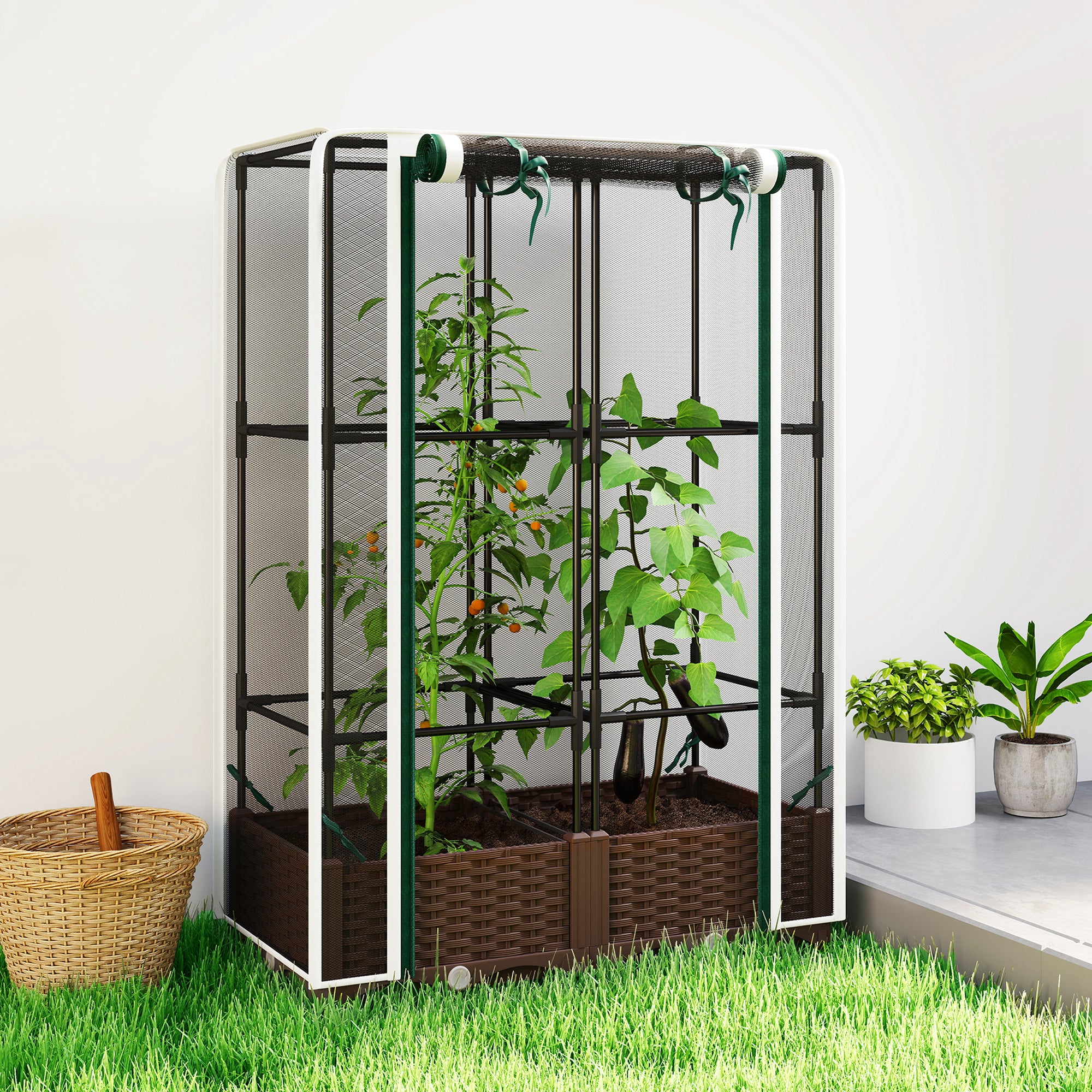 Raised Garden Bed with Integrated Trellis