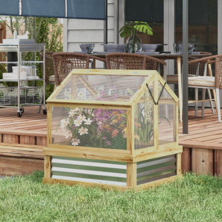 Wooden Raised Garden Bed with Polycarbonate Greenhouse