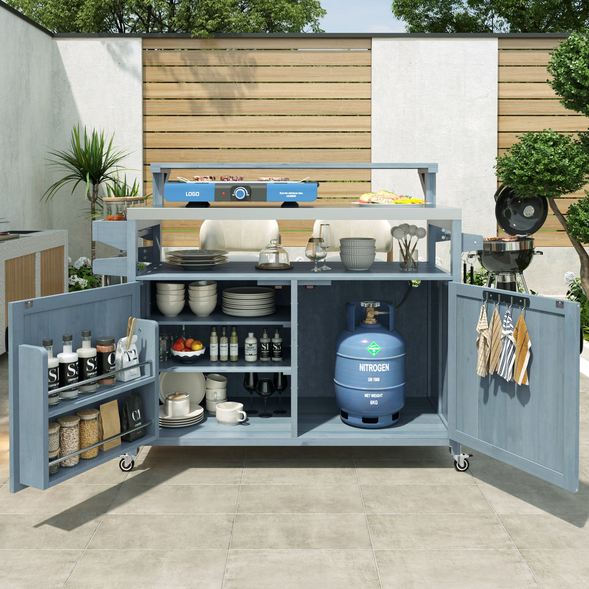 K&K 53.3 Outdoor Kitchen Island With Raised Shelf