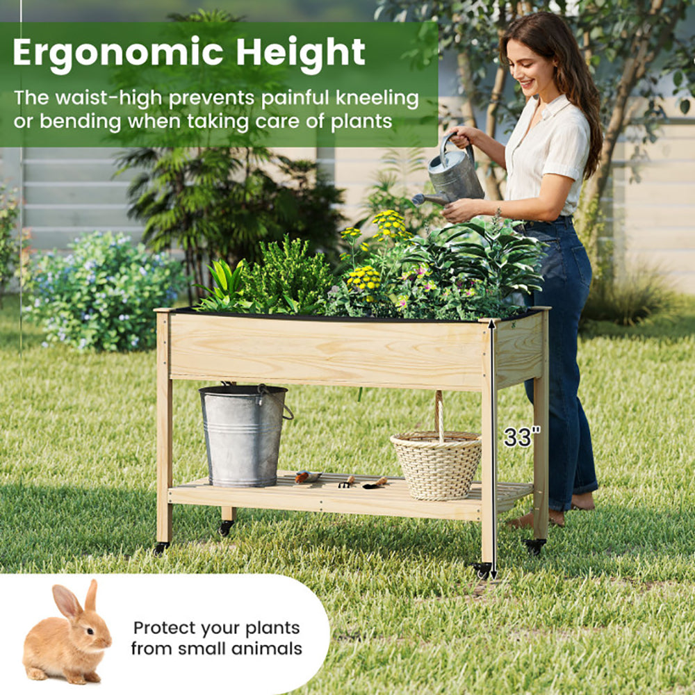 Wooden Raised Garden Bed With Legs And Lockable Wheels