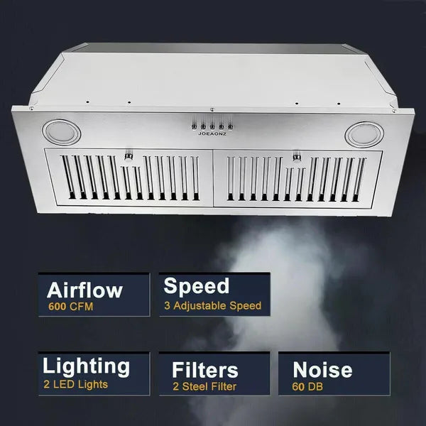 30 Inch Stainless Steel Insert Range Hood 600 CFM