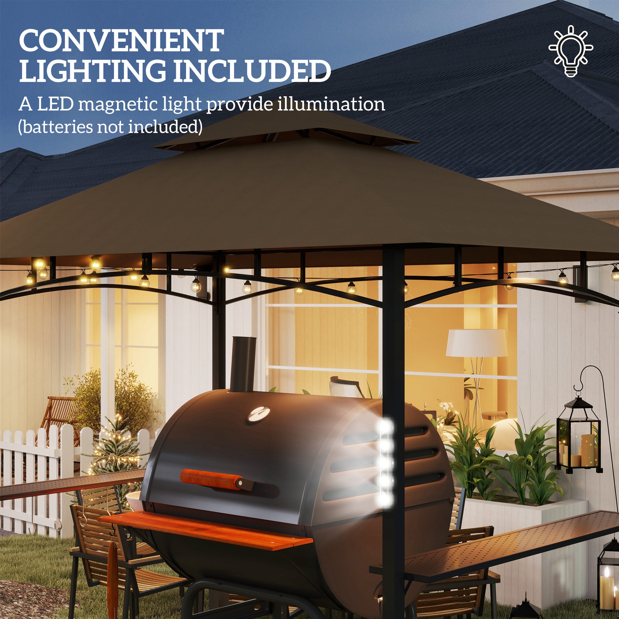 8x5 Outdoor Grill Gazebo with LED Lights and Shelves