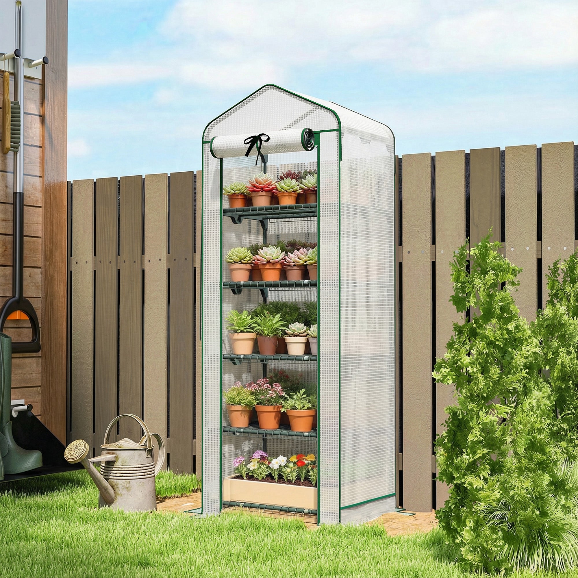 5-Tier Portable Greenhouse with PE Cover, White