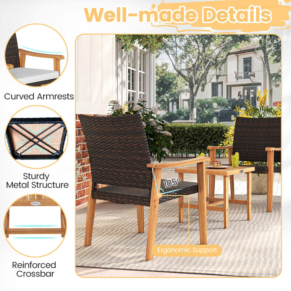 3-Piece PE Wicker Patio Set with Acacia Wood
