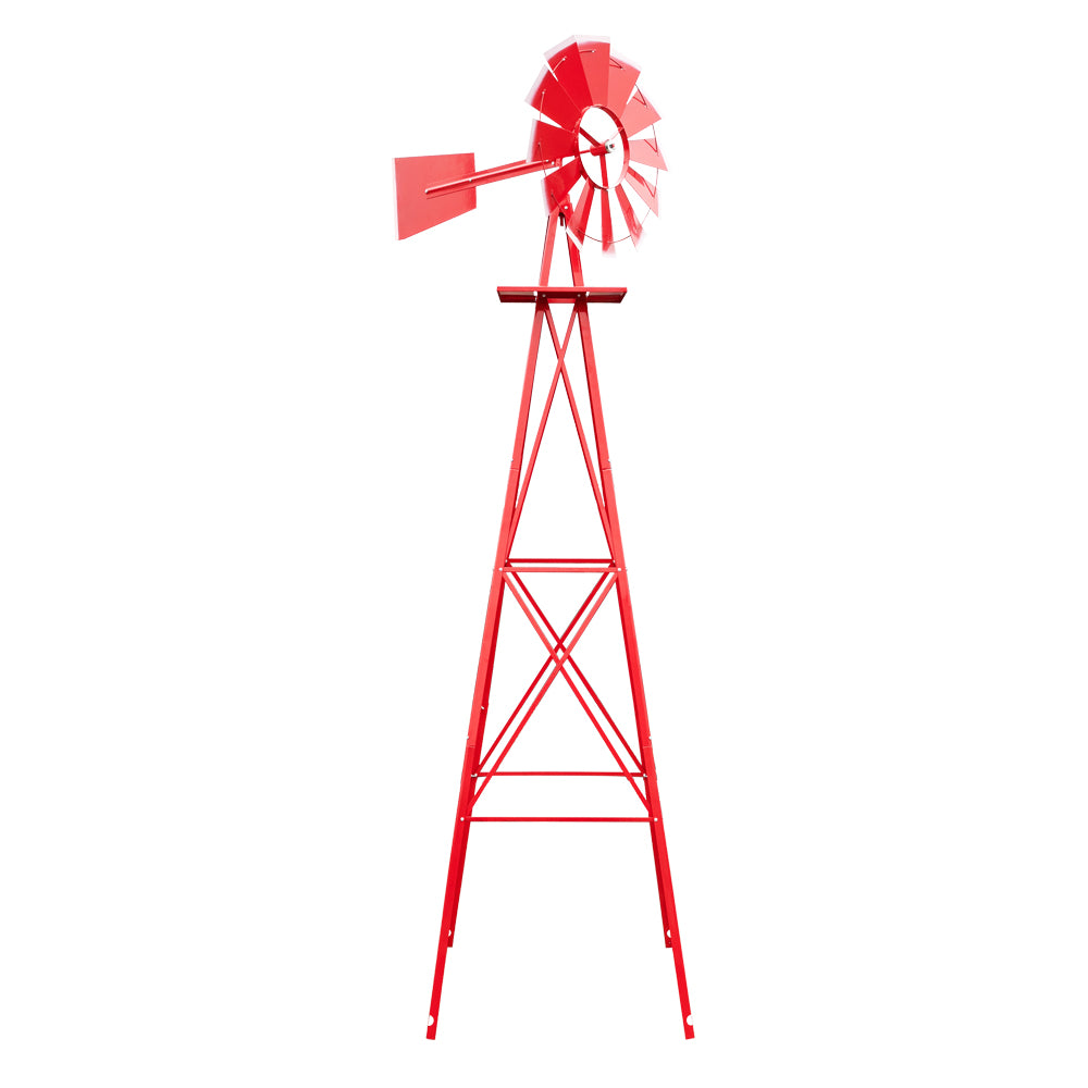 8ft Weather Resistant Yard Garden Windmill Red