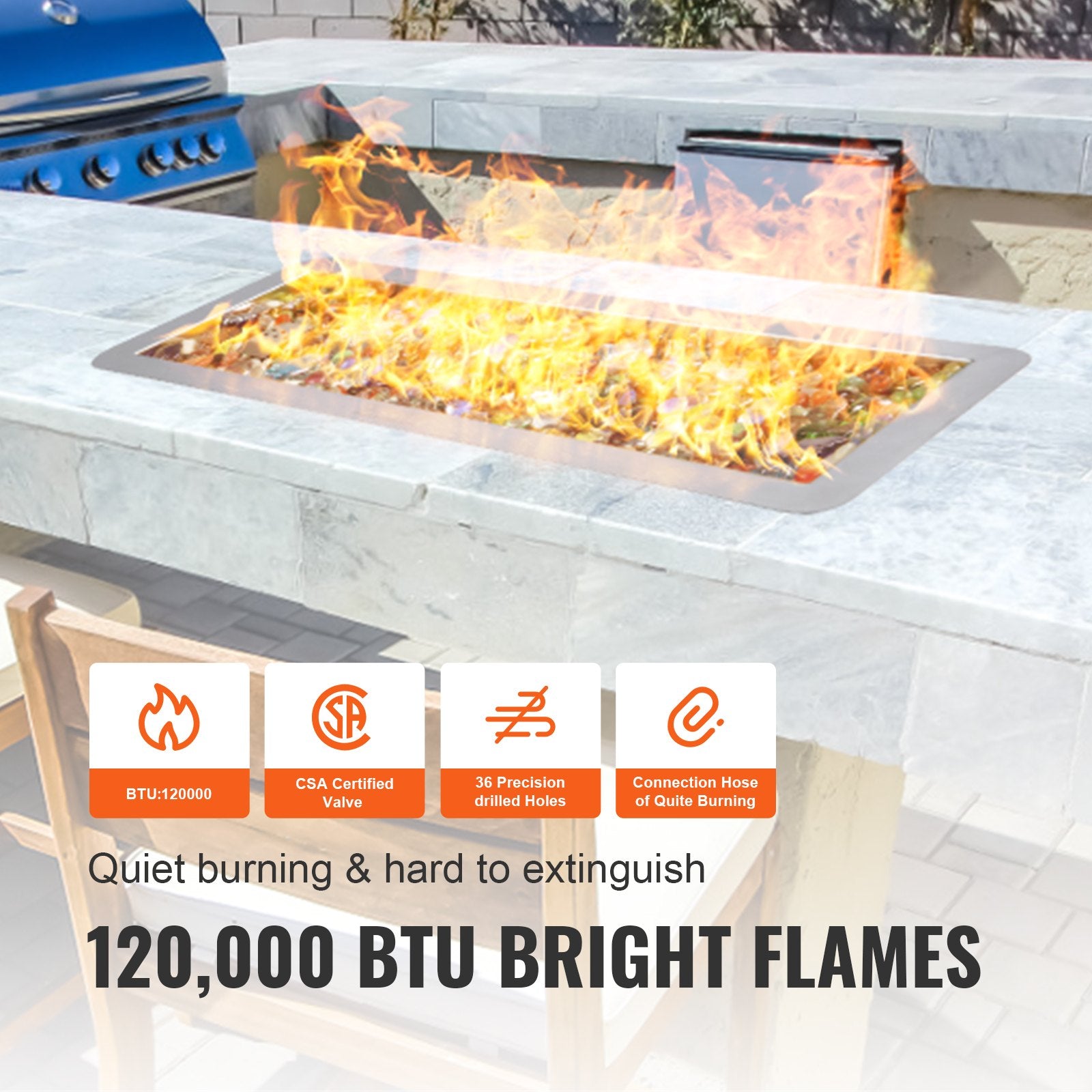 24x8 Inch Rectangular Stainless Steel Drop-in Fire Pit Pan