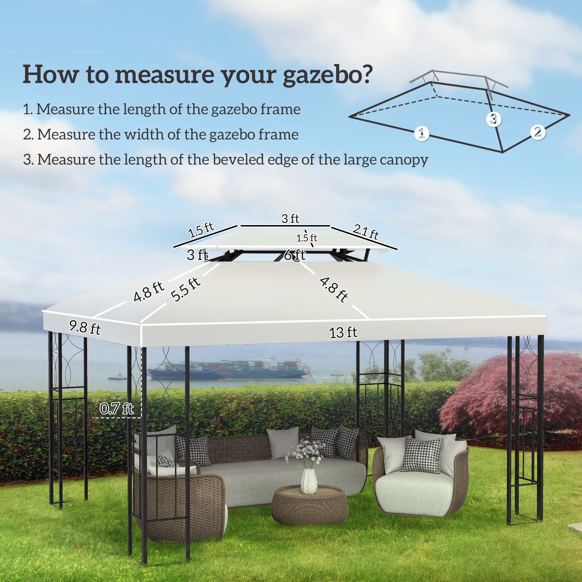 10' x 13' Gazebo Replacement Canopy Top, 2-Tier, Charcoal