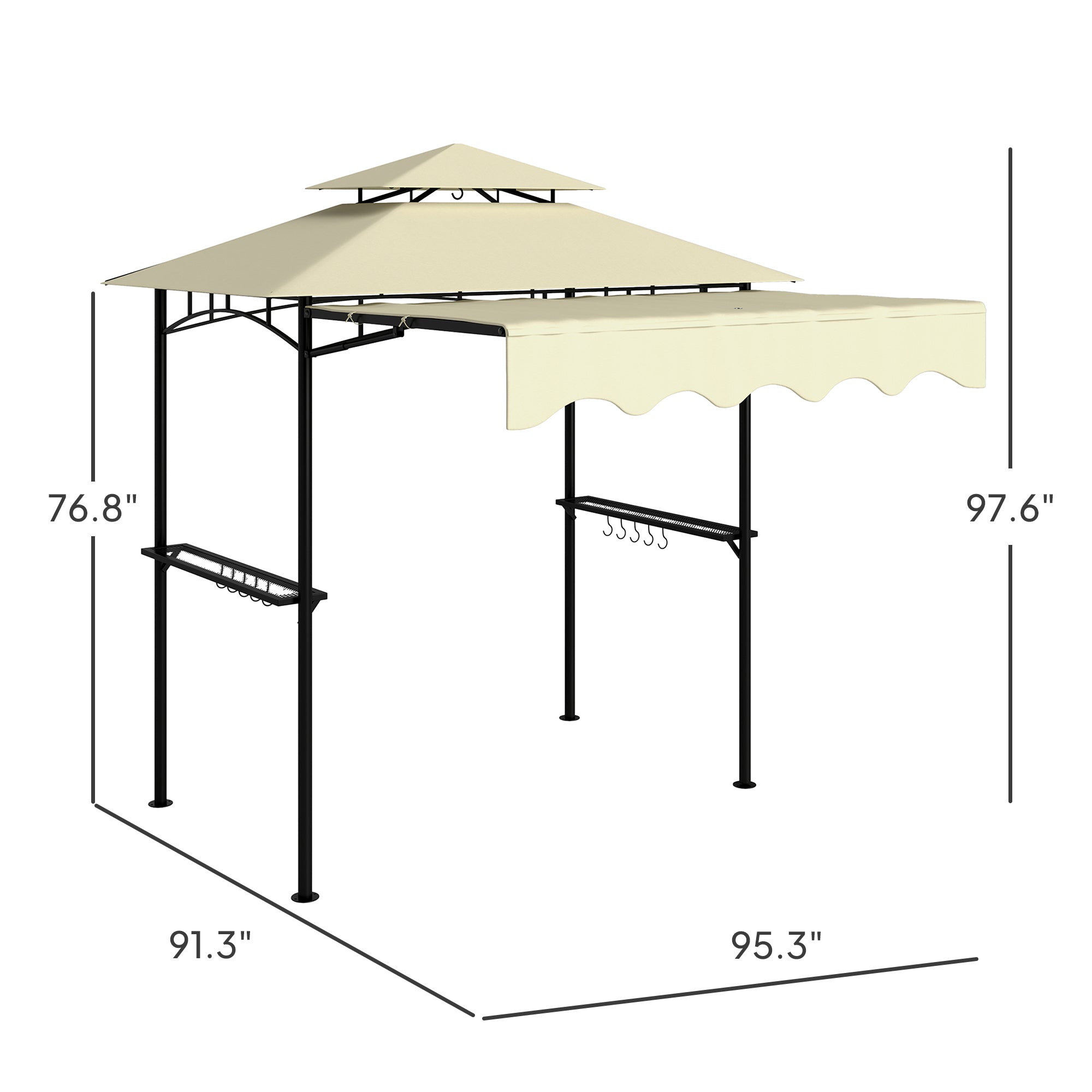 8' x 5' Outdoor Grill Gazebo with Side Awning & Shelves