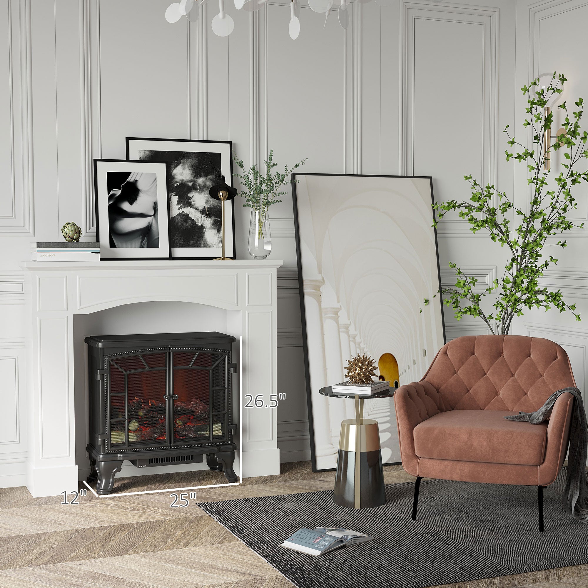 Modern Fireplace Mantel Surround 29" White with Pattern