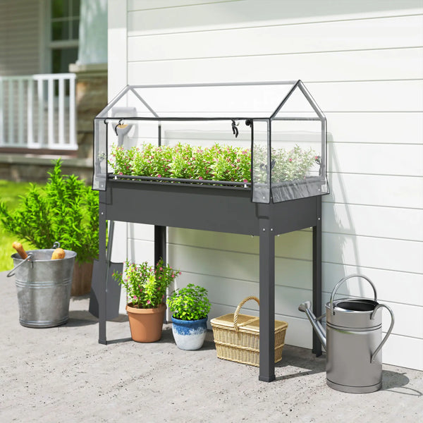 Raised Garden Bed with Hinged Greenhouse Cover