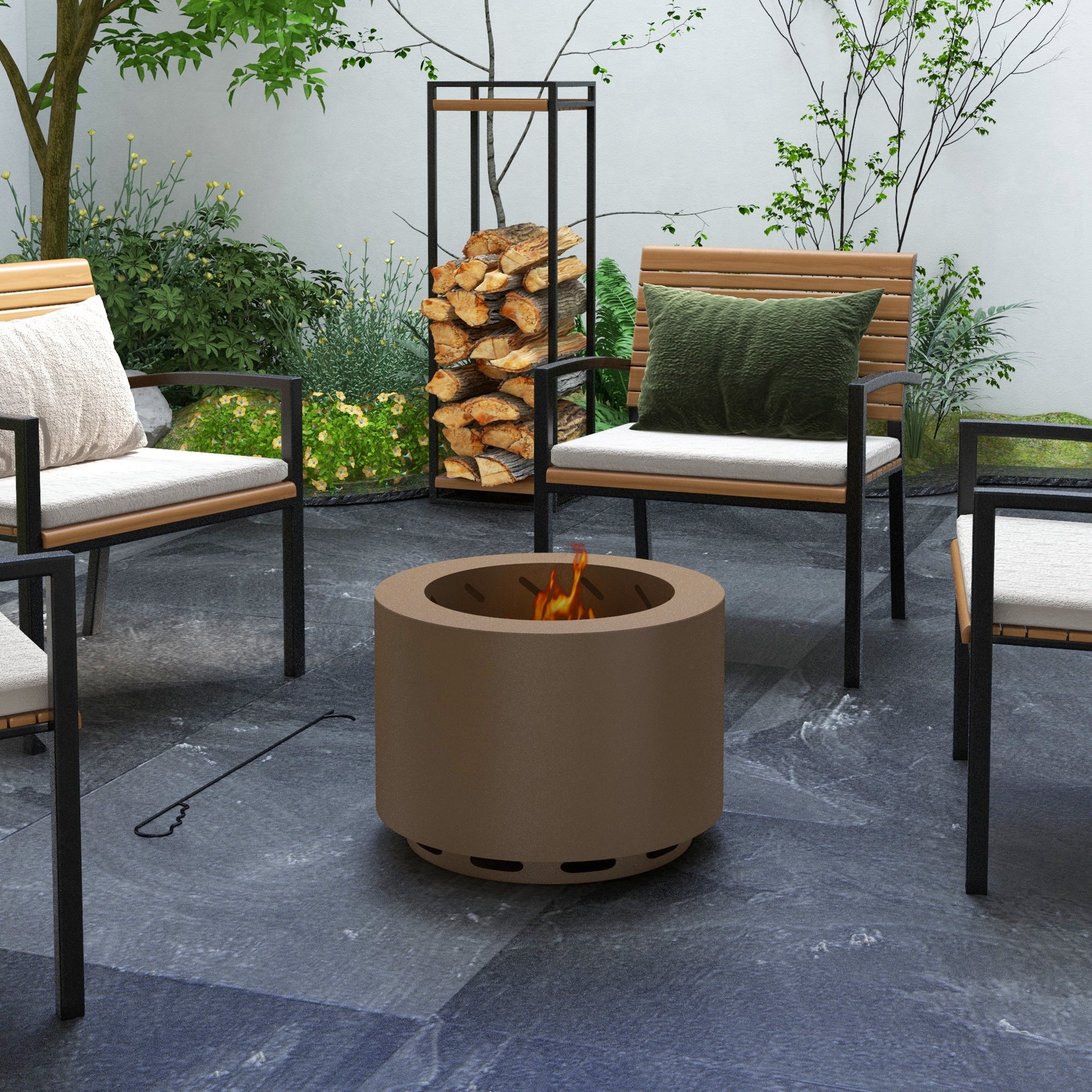 Smokeless Steel Fire Pit with Poker for Camping