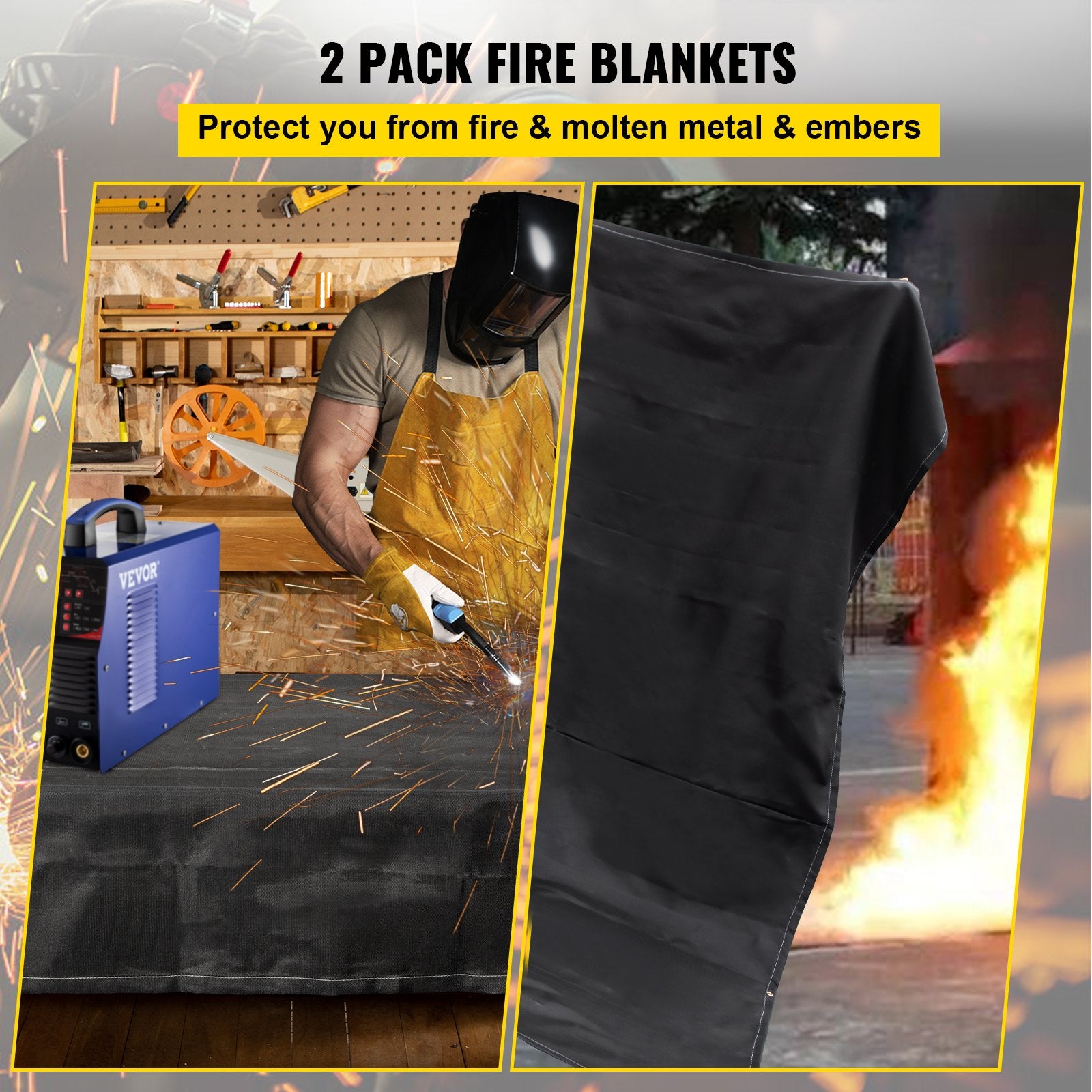 Fire Blankets 2-Pack 6' x 10' Fiberglass Welding
