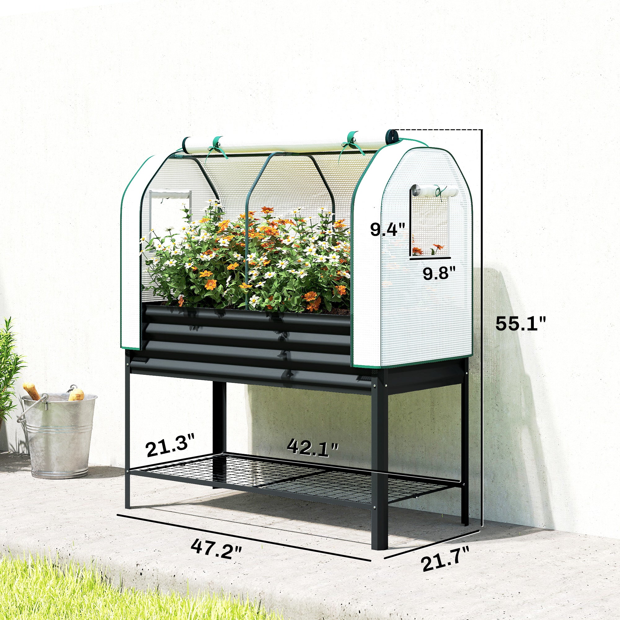 Galvanized Metal Raised Garden Bed with Greenhouse Cover