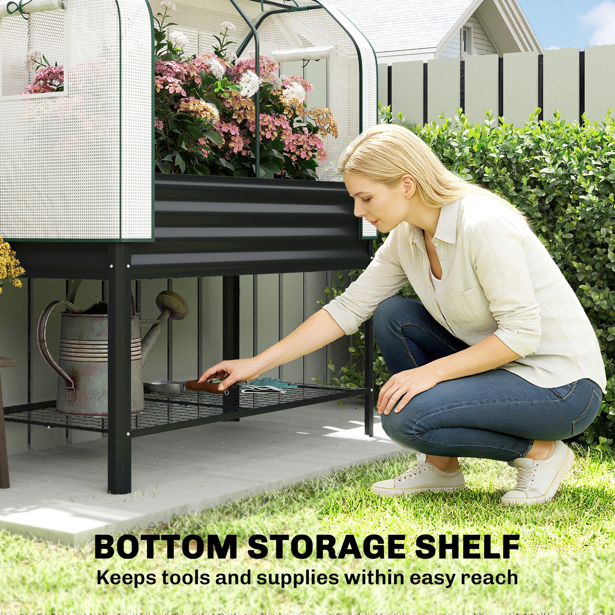 Galvanized Metal Raised Garden Bed with Greenhouse Cover