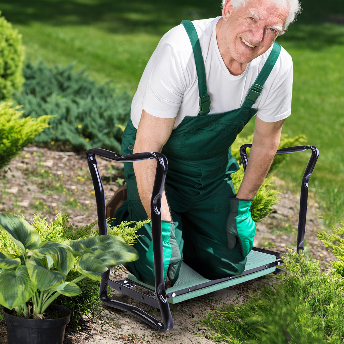 Padded Foldable Garden Kneeler Seat Bench, Green