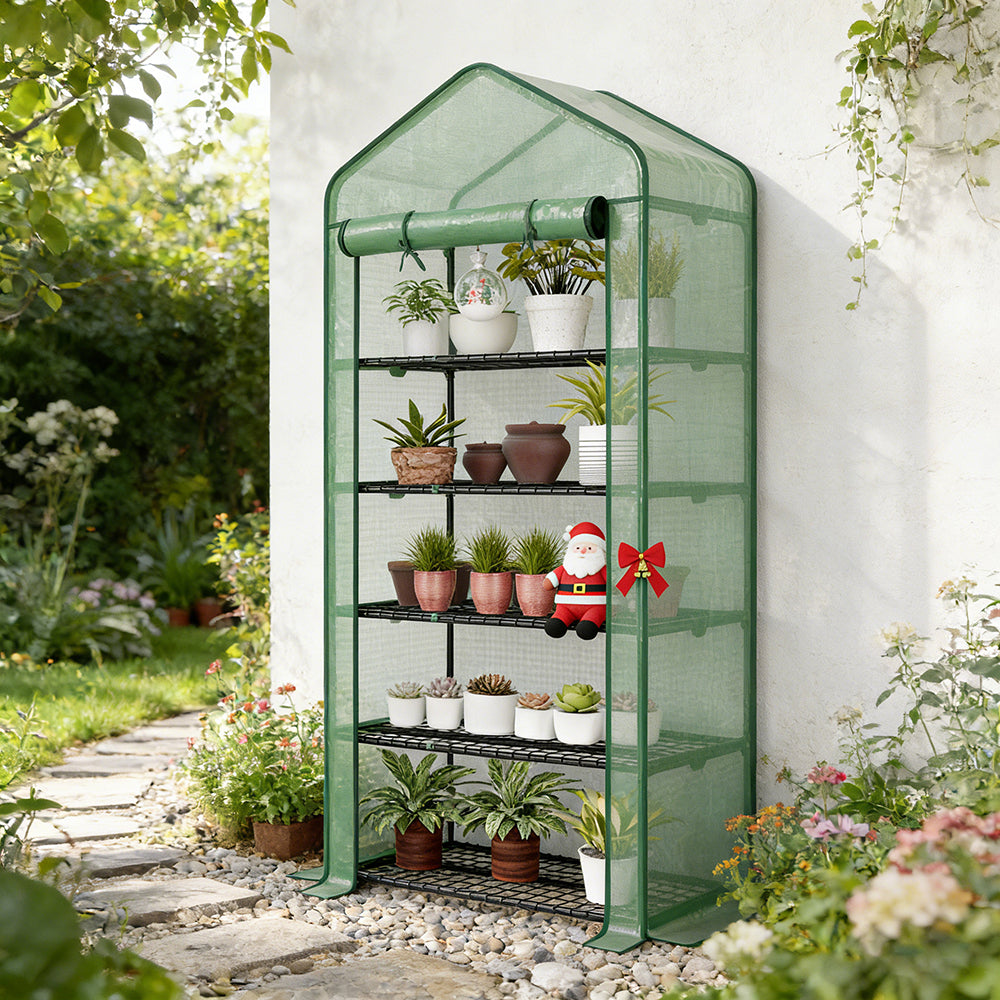 5-Tier Mini Greenhouse with Roll-Up Zippered Door