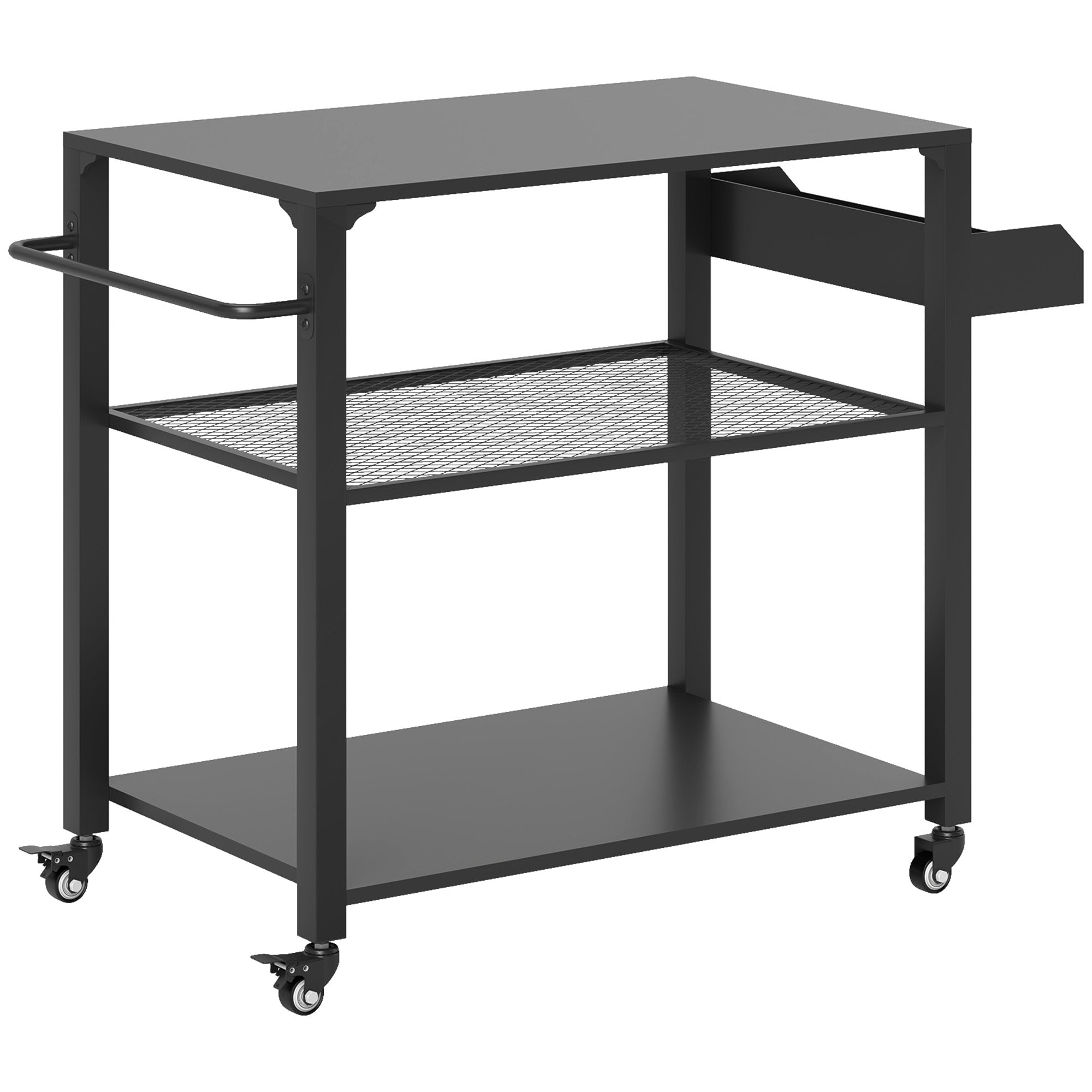 3-Tier Outdoor Grill Cart with Wheels and Storage