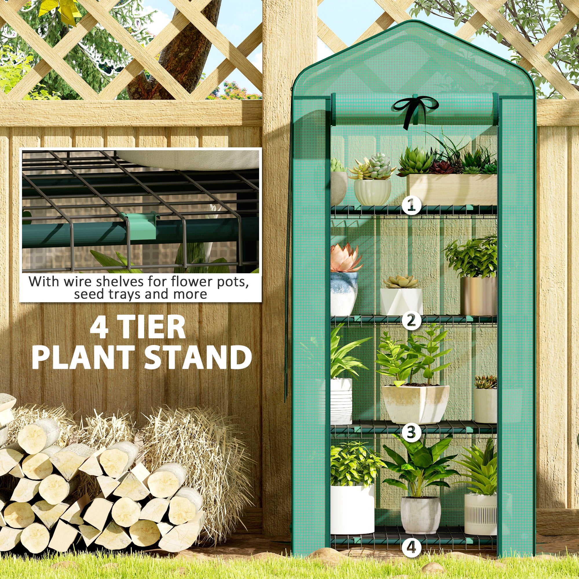 4-Tier Portable Greenhouse with PE Cover Screen Roof