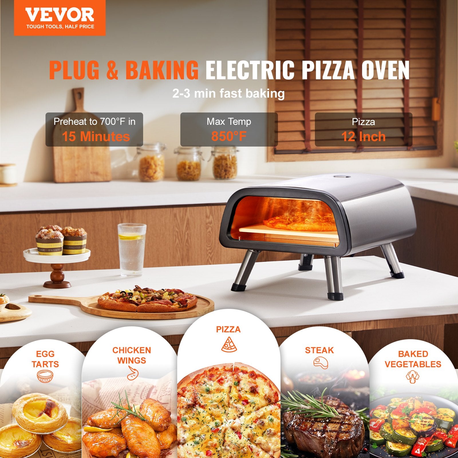 12 Inch Countertop Electric Pizza Oven Indoor Outdoor