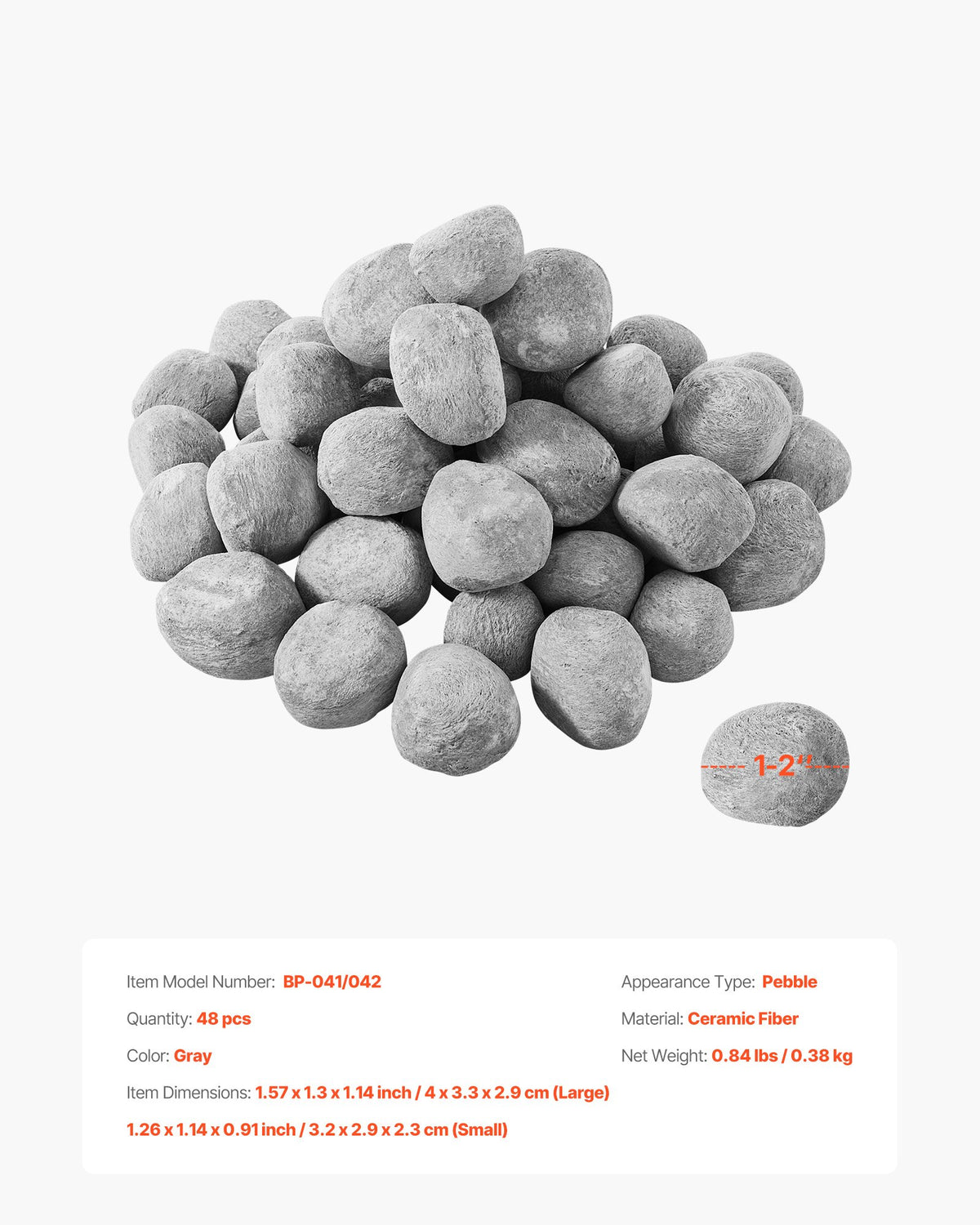 1-2 Inch 48 Pcs Ceramic Fire Pebble Stones Lava Rocks Reusable