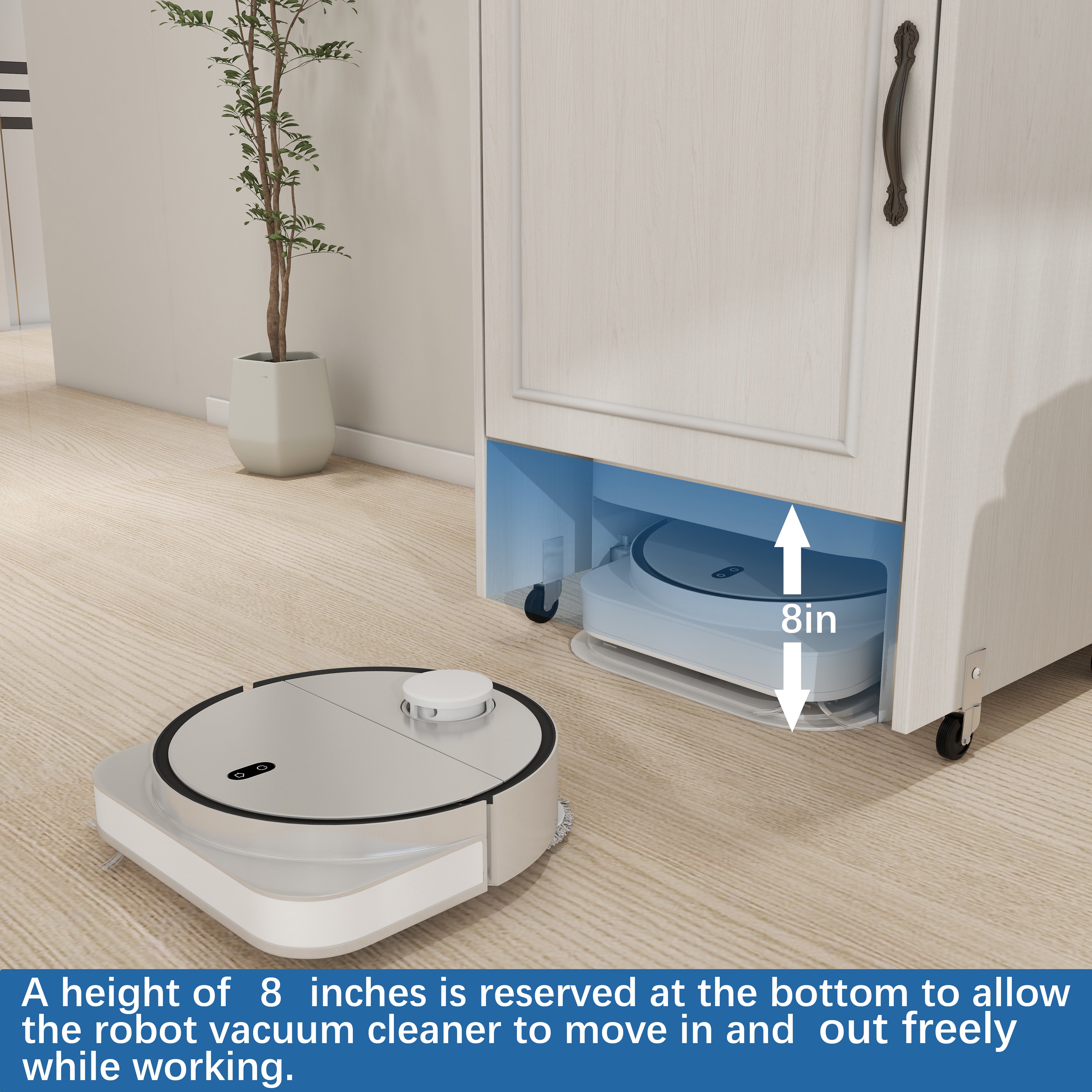 Robot Vacuum Storage Cabinet With Doors and Drawers